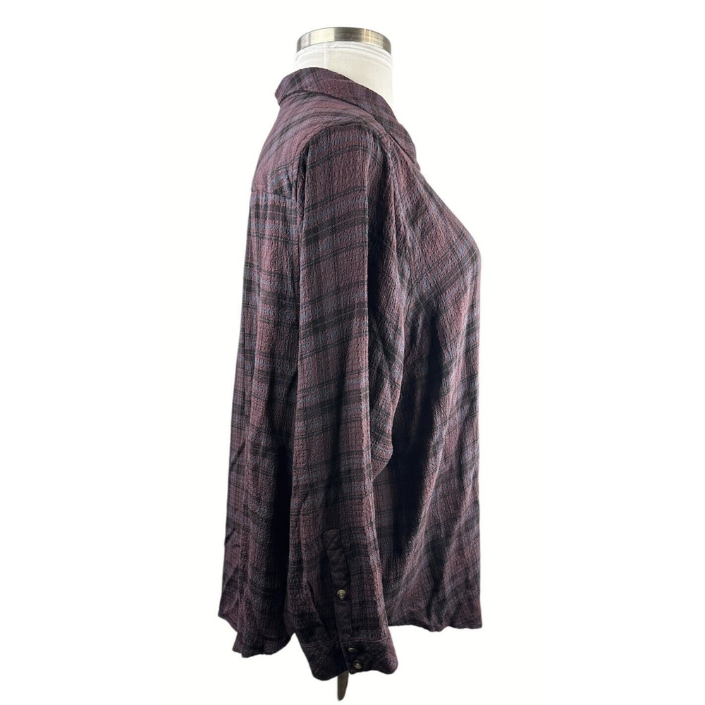 Torrid Lizzie Crinkle Flannel Gauze Button Up Tunic Red Plaid Plus Size 3 3X - Picture 8 of 11